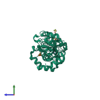 Hetero tetrameric assembly 7 of PDB entry 1oxn coloured by chemically distinct molecules, side view.