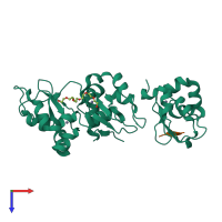 Hetero tetrameric assembly 7 of PDB entry 1oxn coloured by chemically distinct molecules, top view.