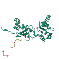 Hetero trimeric assembly 9 of PDB entry 1oxn coloured by chemically distinct molecules, front view.