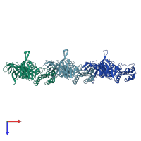 PDB entry 1oxt coloured by chain, top view.