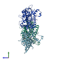 PDB entry 1oxw coloured by chain, side view.