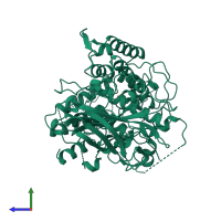 PDB entry 1oxy coloured by chain, side view.