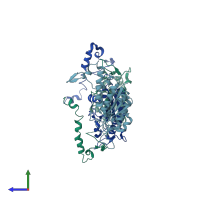 PDB entry 1oy5 coloured by chain, side view.