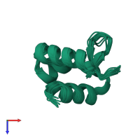 PDB entry 1oyi coloured by chain, ensemble of 20 models, top view.