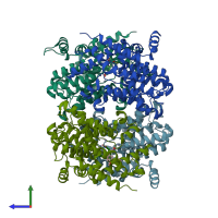 PDB entry 1oyn coloured by chain, side view.
