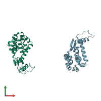 PDB entry 1oyu coloured by chain, front view.