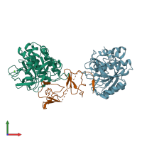 PDB entry 1oyv coloured by chain, front view.