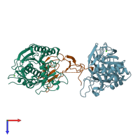 PDB entry 1oyv coloured by chain, top view.