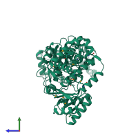 PDB entry 1oyw coloured by chain, side view.