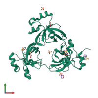 PDB entry 1oz2 coloured by chain, front view.