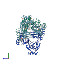 PDB entry 1oz3 coloured by chain, side view.