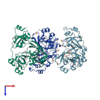 PDB entry 1oz3 coloured by chain, top view.