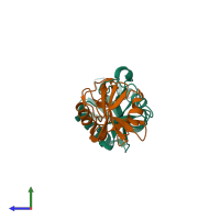 PDB entry 1oz7 coloured by chain, side view.