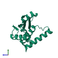 PDB entry 1oz9 coloured by chain, side view.