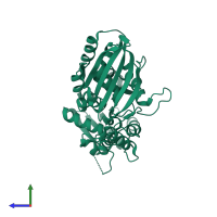PDB entry 1oza coloured by chain, side view.