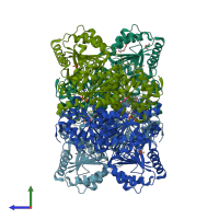 PDB entry 1ozh coloured by chain, side view.