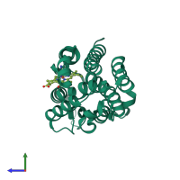 Monomeric assembly 2 of PDB entry 1ozr coloured by chemically distinct molecules, side view.