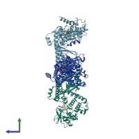PDB entry 1ozv coloured by chain, side view.
