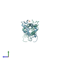 PDB entry 1ozy coloured by chain, side view.
