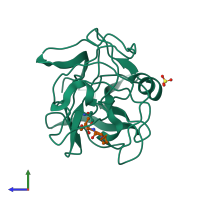 PDB entry 1p04 coloured by chain, side view.
