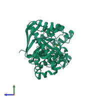 PDB entry 1p0e coloured by chain, side view.