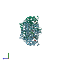 PDB entry 1p0f coloured by chain, side view.