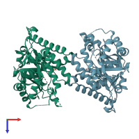 PDB entry 1p0k coloured by chain, top view.