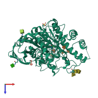 PDB entry 1p0q coloured by chain, top view.