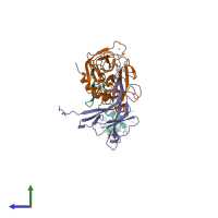 PDB entry 1p0s coloured by chain, side view.