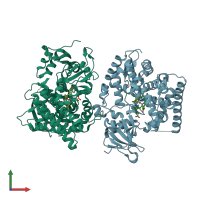 PDB entry 1p0v coloured by chain, front view.