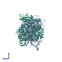 PDB entry 1p0v coloured by chain, side view.