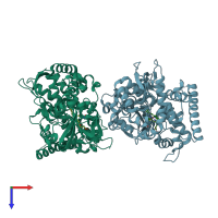 PDB entry 1p0v coloured by chain, top view.