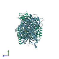 PDB entry 1p0w coloured by chain, side view.