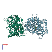 PDB entry 1p0w coloured by chain, top view.