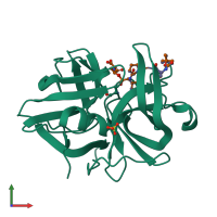 PDB entry 1p11 coloured by chain, front view.