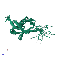 PDB entry 1p1a coloured by chain, ensemble of 14 models, top view.