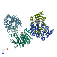 PDB entry 1p1b coloured by chain, top view.