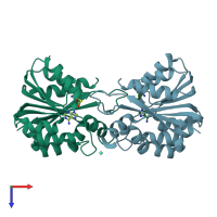 PDB entry 1p1c coloured by chain, top view.