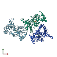 PDB entry 1p1q coloured by chain, front view.