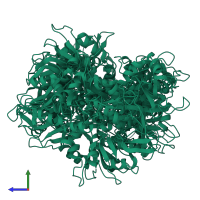 PDB entry 1p1t coloured by chain, ensemble of 20 models, side view.