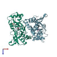 PDB entry 1p1u coloured by chain, top view.