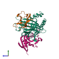 PDB entry 1p1z coloured by chain, side view.