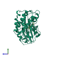 PDB entry 1p2a coloured by chain, side view.