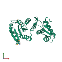 PDB entry 1p2f coloured by chain, front view.