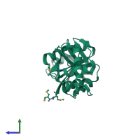 PDB entry 1p2f coloured by chain, side view.
