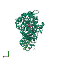 PDB entry 1p2h coloured by chain, side view.