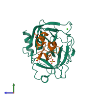 PDB entry 1p2j coloured by chain, side view.