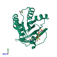 PDB entry 1p2s coloured by chain, side view.