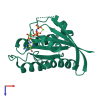 PDB entry 1p2t coloured by chain, top view.