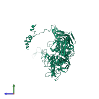 PDB entry 1p30 coloured by chain, side view.